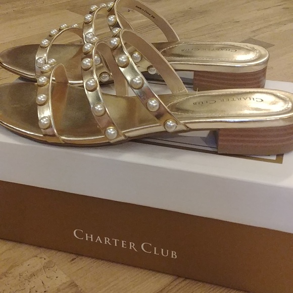 NEW Charter Club Slide Sandals 8 Faux Leather - Picture 4 of 12